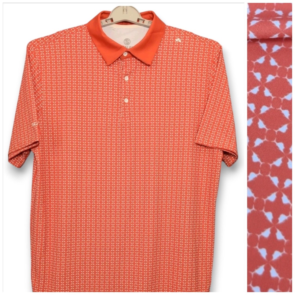 Scales Gear Nautical Sail Polo Mens Large Orange Geometric Print Casual Golf‎